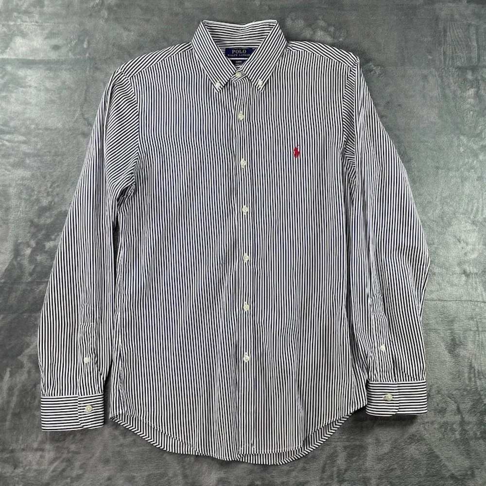 Polo Ralph Lauren Slim Fit Button Down Shirt Mens M Blue Striped Flesh Pony